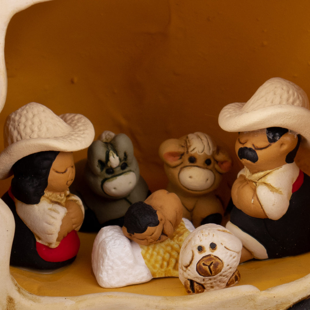 Cow Farm Christmas Nativity Scene Handcrafted from Ceramic - Miracle of the Farm