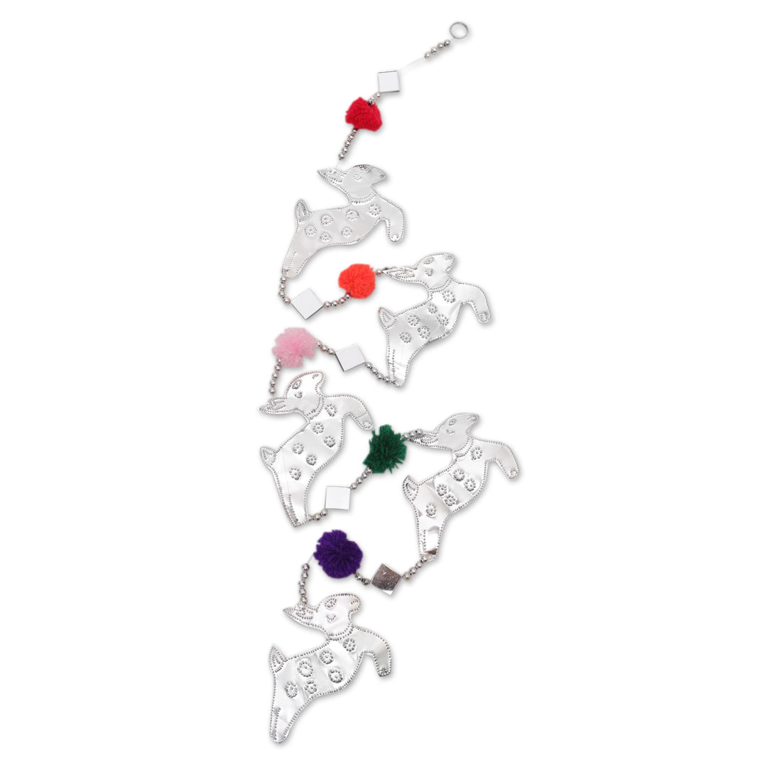 Handcrafted Colorful Aluminum Reindeer Garland from Bali - Radiant Herd