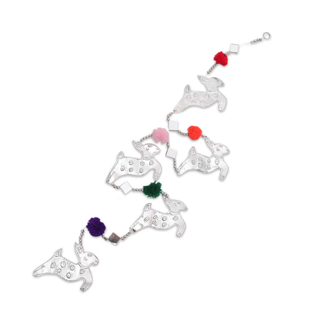 Handcrafted Colorful Aluminum Reindeer Garland from Bali - Radiant Herd