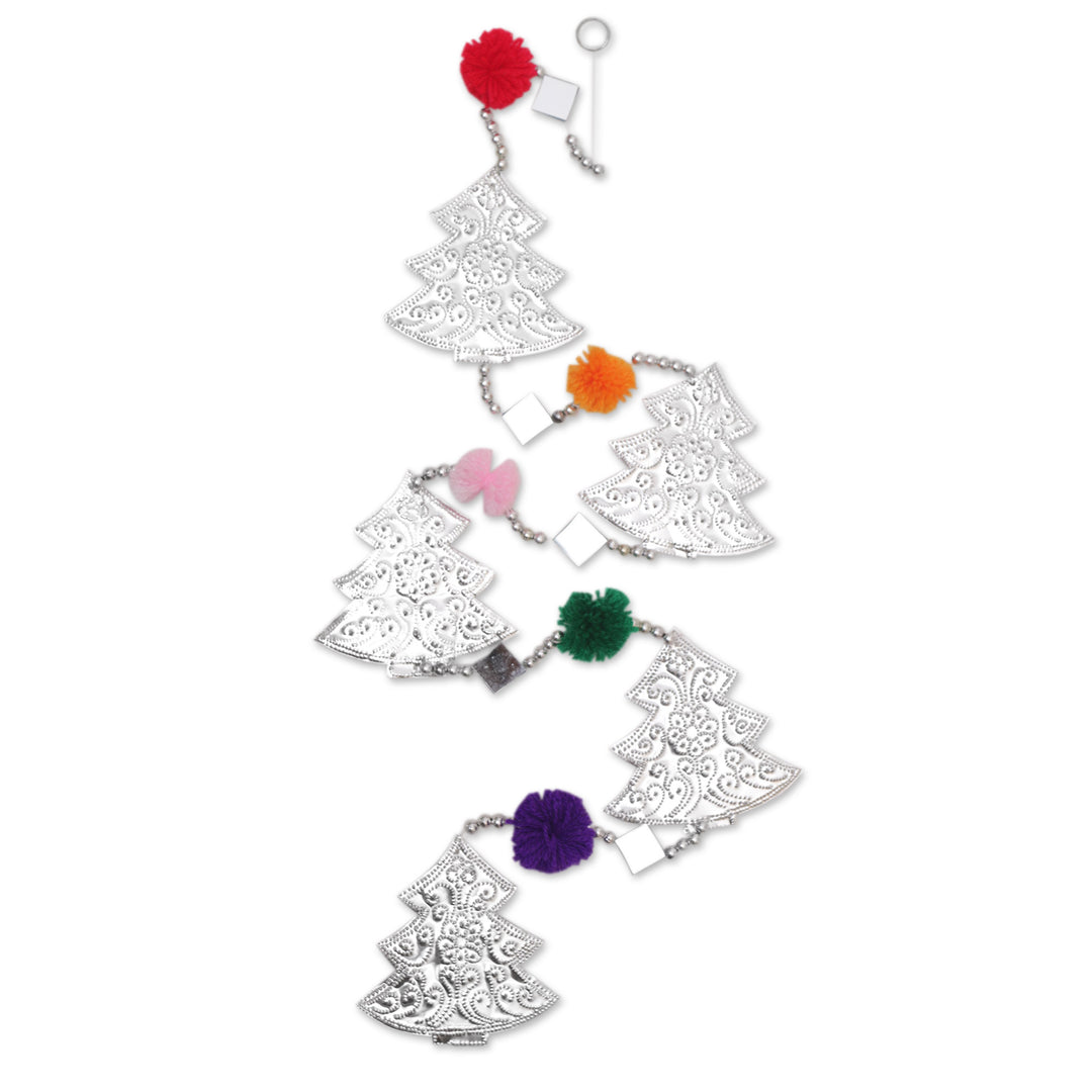 Christmas Tree Aluminum Garland with Glass and Pompoms - Festive Forest