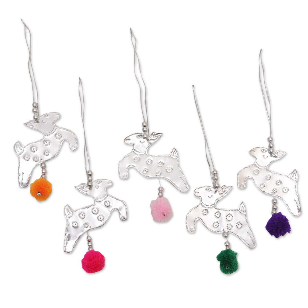 Set of 5 Handcrafted Aluminum Reindeer Ornaments from Bali - Radiant Reindeer