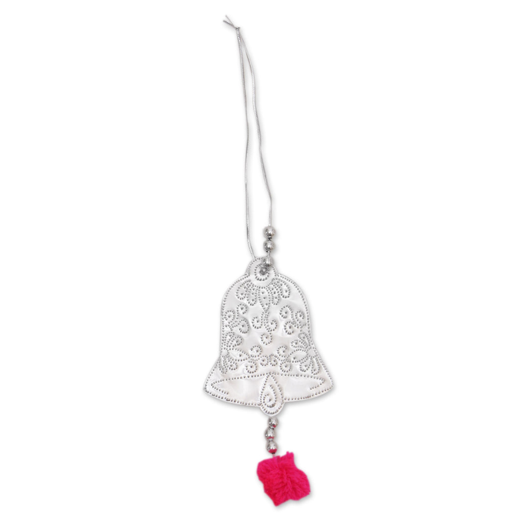 Set of 5 Embossed Aluminum Bell Ornaments from Bali - Celebration Bells