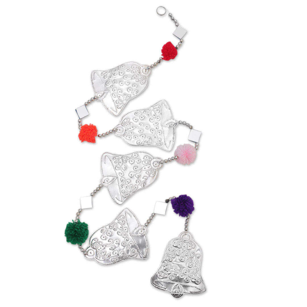 Embossed Aluminum Bell Garland with Glass Diamonds from Bali - Celebration Rhythm