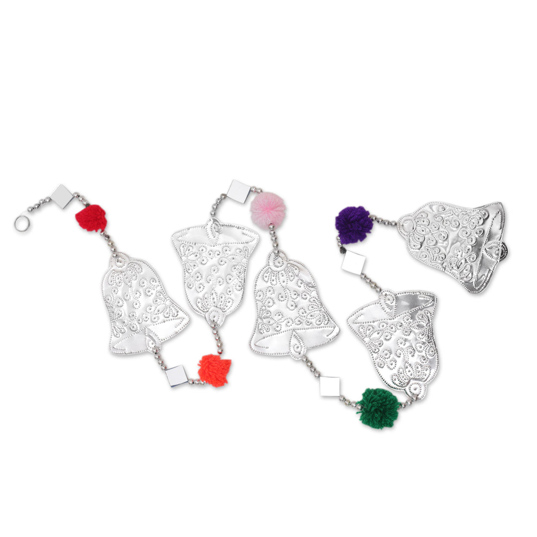 Embossed Aluminum Bell Garland with Glass Diamonds from Bali - Celebration Rhythm