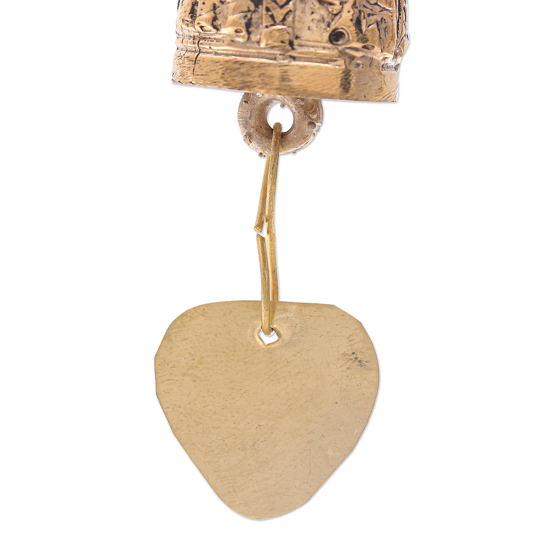 Set of 4 Brass Bell Ornaments with Elephants and Red Ribbons - Elephant Choir