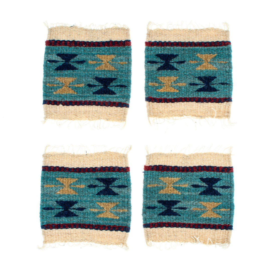 Handloomed Wool Coasters with Geometric Motifs (Set of 4) - Geometric Butterflies