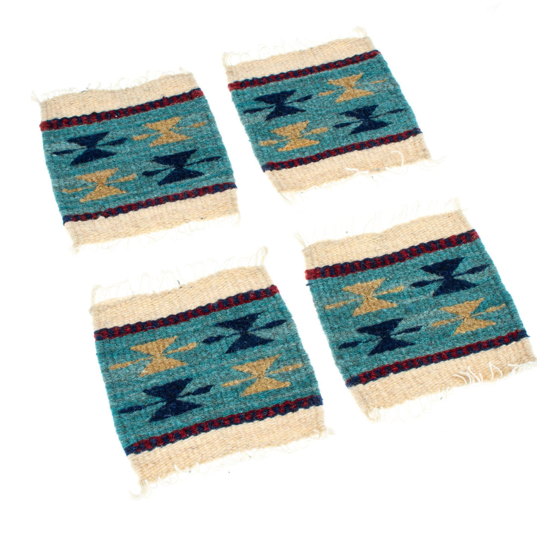 Handloomed Wool Coasters with Geometric Motifs (Set of 4) - Geometric Butterflies
