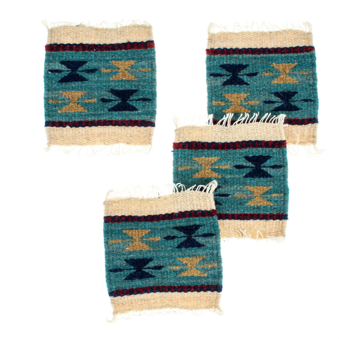 Handloomed Wool Coasters with Geometric Motifs (Set of 4) - Geometric Butterflies