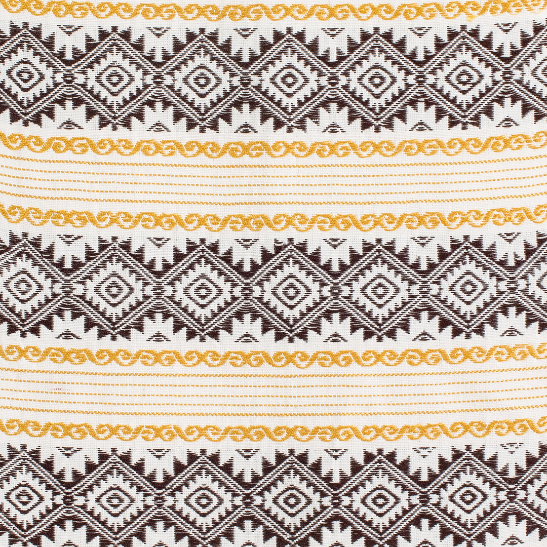 Hand-Woven Ivory Brown & Yellow Fringed Cotton Table Runner - Gold Diamond