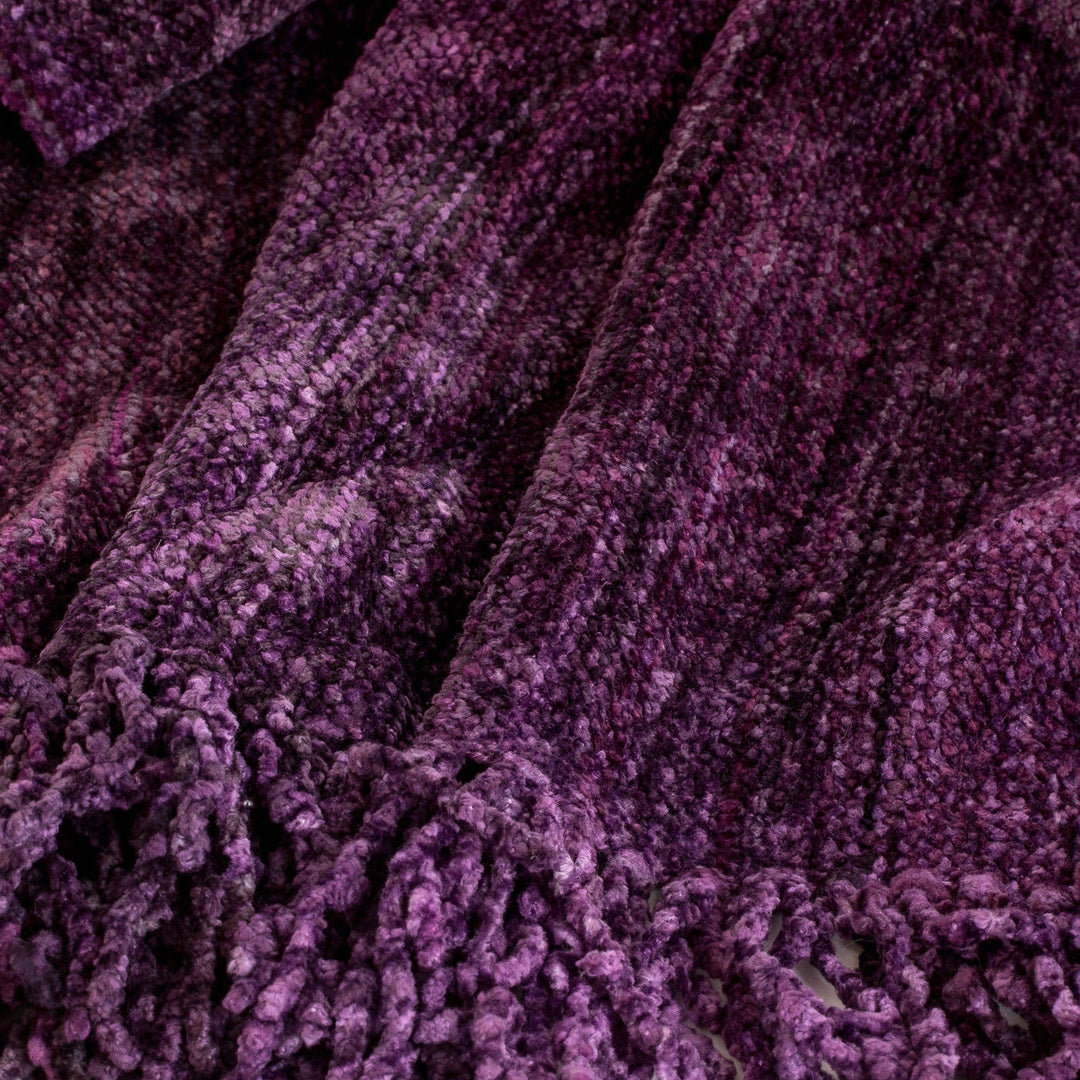 Cotton Blend Twisted Front Fringed Poncho in Purple Hues - Purple Charm