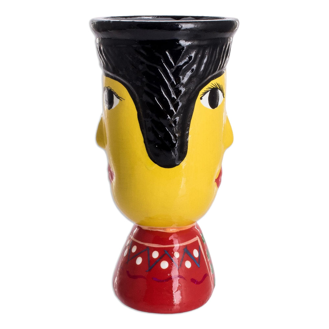 Double Face Ceramic Flower Pot Hand-Painted in Guatemala - St. Louis