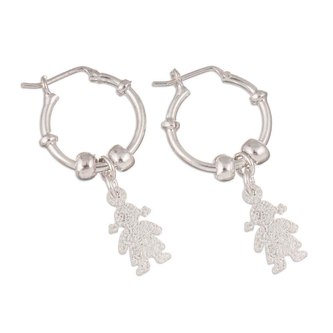 Sterling Silver Hoop Earrings with Girl Motif from Peru - Inner Girl