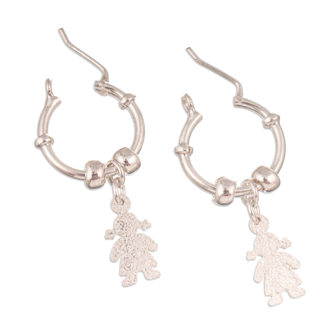 Sterling Silver Hoop Earrings with Girl Motif from Peru - Inner Girl