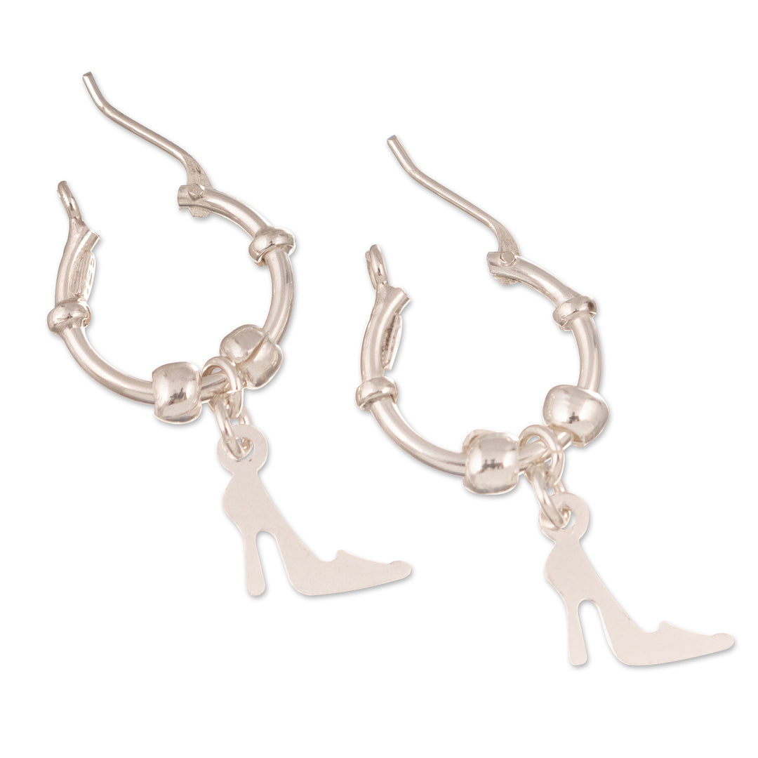Sterling Silver Hoop Earrings with Dangling Heels - Glamour Center