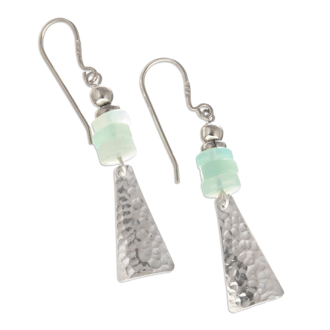Sterling Silver and Natural Opal Dangle Earrings - Pyramids of Truth