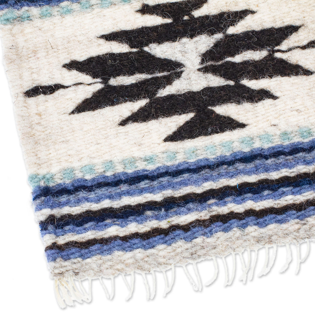Pair of Coasters Hand-Woven from Wool with Mexican Motifs - Blue Mexico