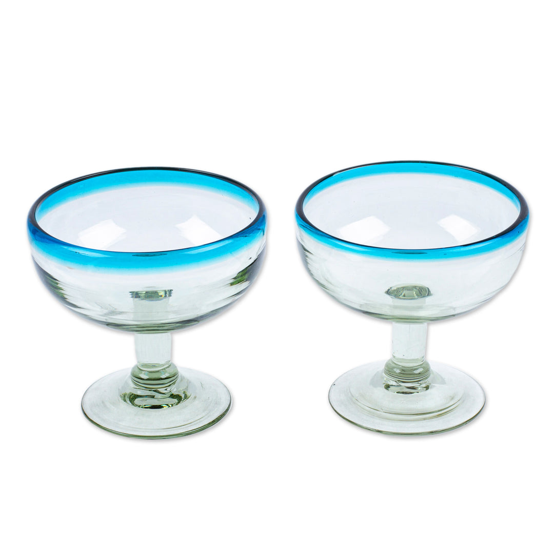 Pair of Coupe Cocktail Glasses Handblown from Recycled Glass - Aqua