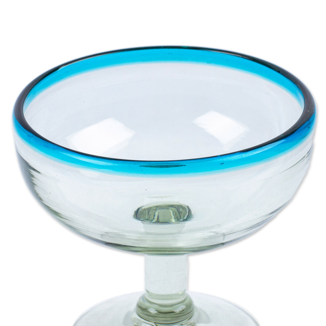 Pair of Coupe Cocktail Glasses Handblown from Recycled Glass - Aqua