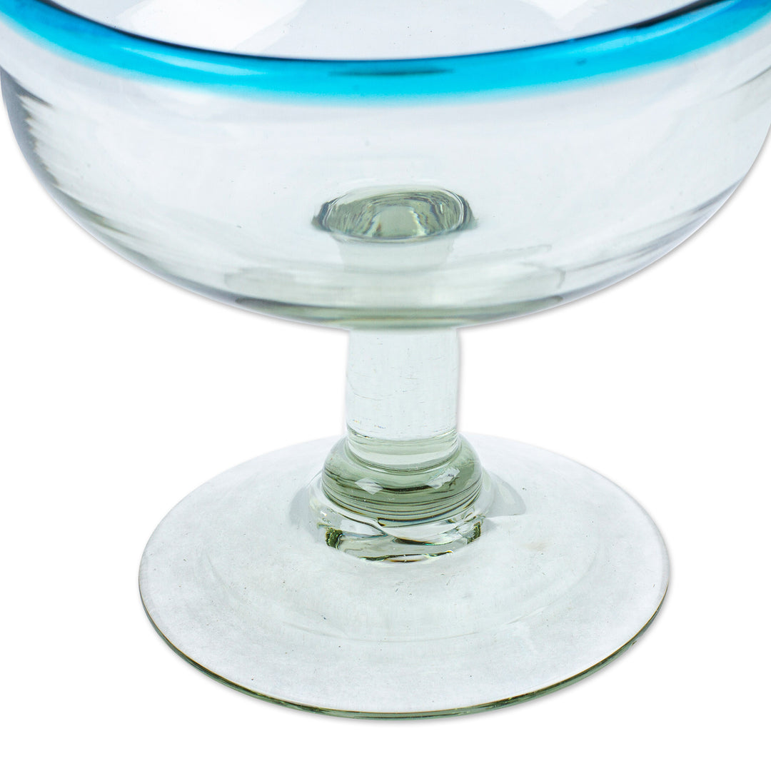 Pair of Coupe Cocktail Glasses Handblown from Recycled Glass - Aqua