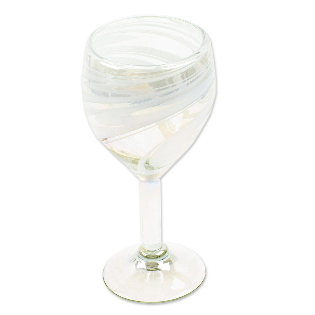 2 Handblown Eco-Friendly Wine Glasses Iridescent Reflections - White Threads