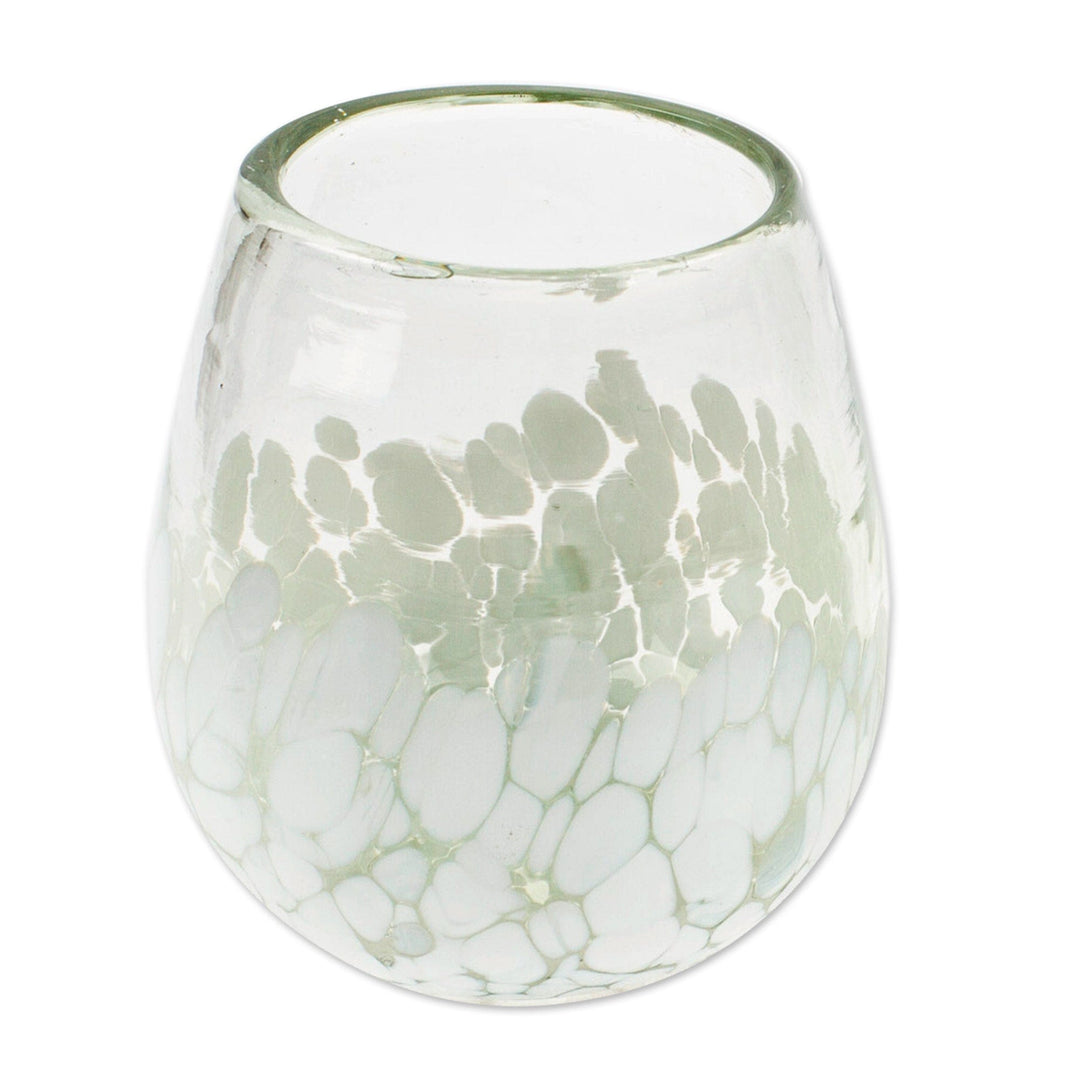 Pair of Stemless Wine Glasses Handblown from Recycled Glass - White Strokes