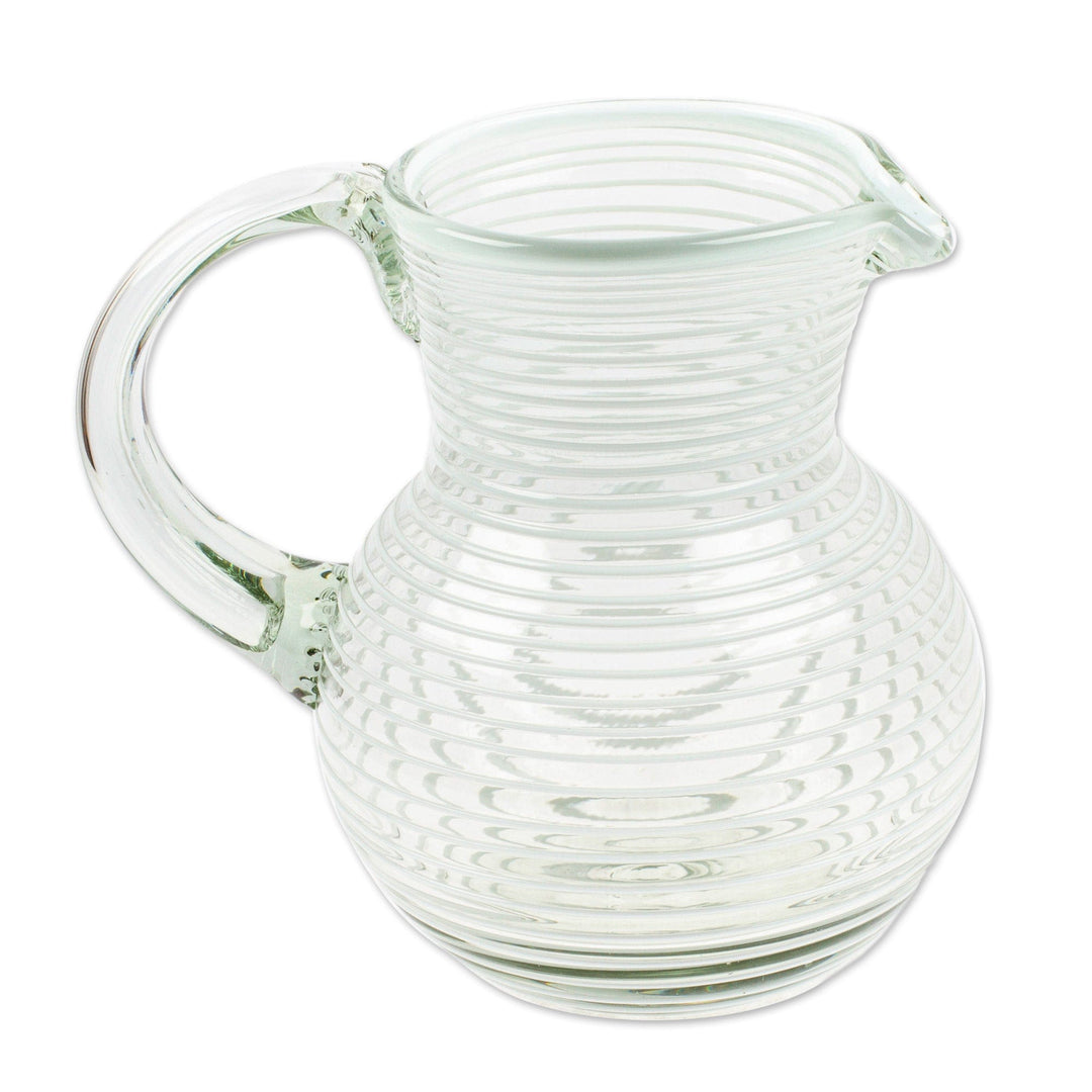 Eco-Friendly Handblown Recycled Glass Pitcher from Mexico - White Spirals