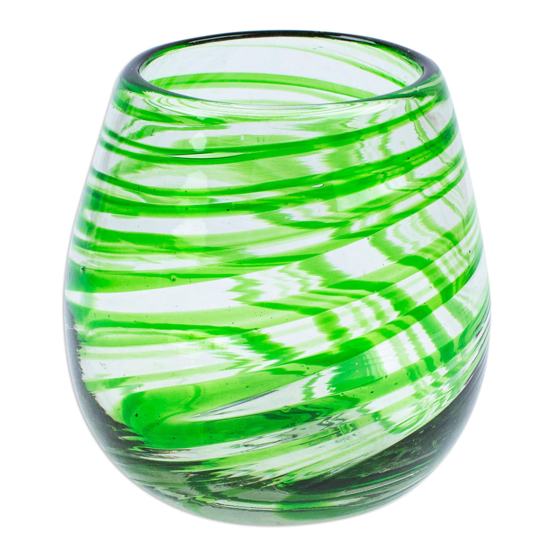 Set of 2 Green Handblown Eco-Friendly Stemless Wine Glasses - Forest Whirlpool