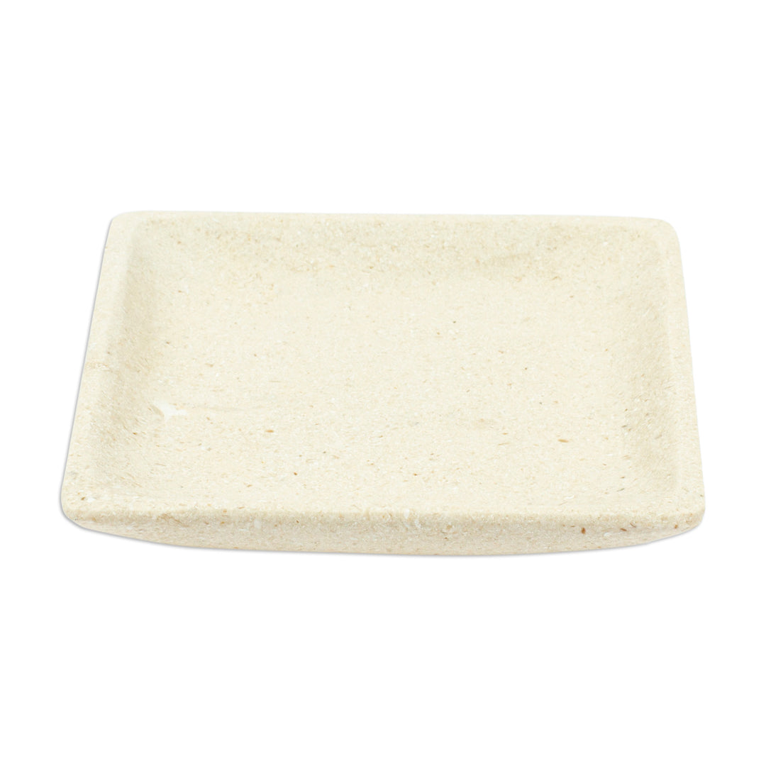 Square Plate in an Ecru Tone Handcrafted from Marble - Ecru Sophistication