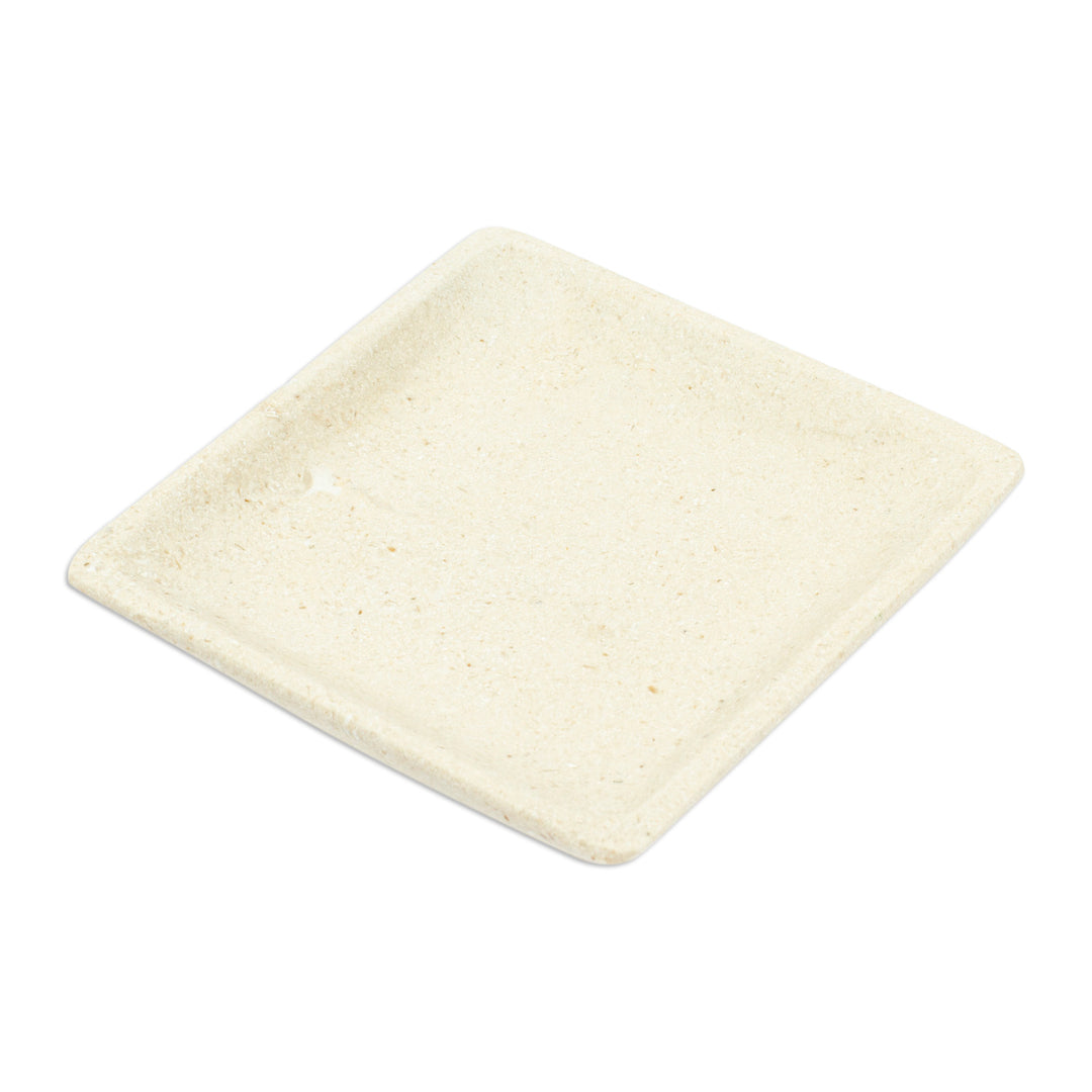 Square Plate in an Ecru Tone Handcrafted from Marble - Ecru Sophistication