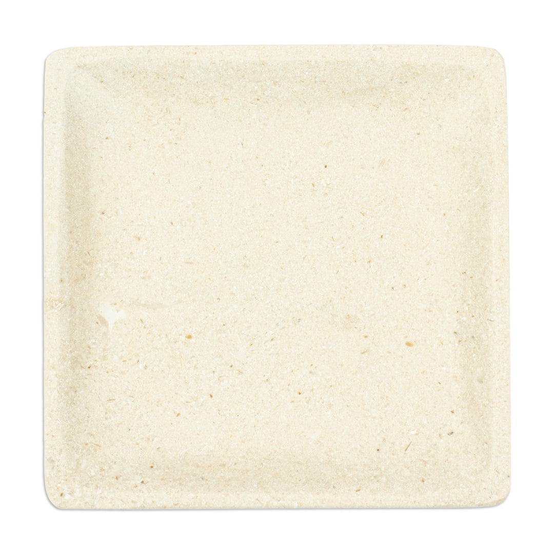 Square Plate in an Ecru Tone Handcrafted from Marble - Ecru Sophistication