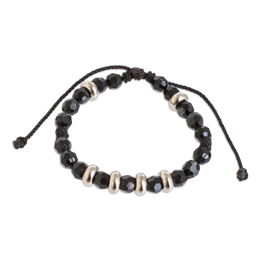 Macrame Wristband Bracelet with Crystal Beads in Black - Shimmering Crystals