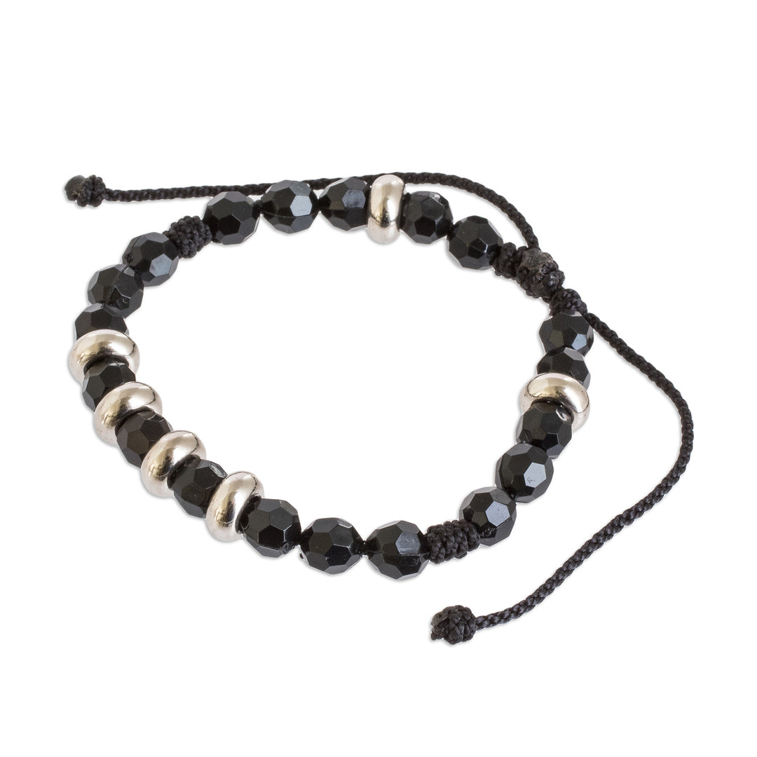 Macrame Wristband Bracelet with Crystal Beads in Black - Shimmering Crystals