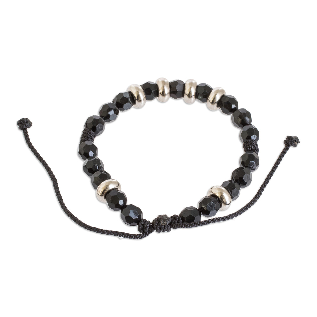 Macrame Wristband Bracelet with Crystal Beads in Black - Shimmering Crystals