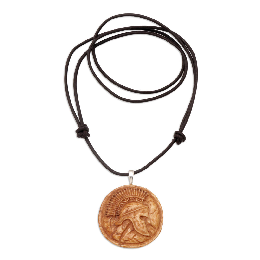 Men's Brown Bone Pendant Necklace with Leather Cord - Ancient Rome