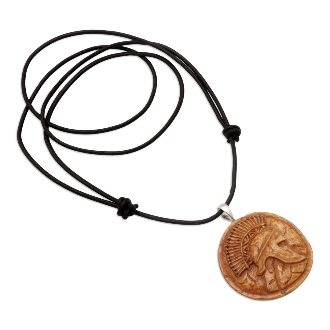 Men's Brown Bone Pendant Necklace with Leather Cord - Ancient Rome