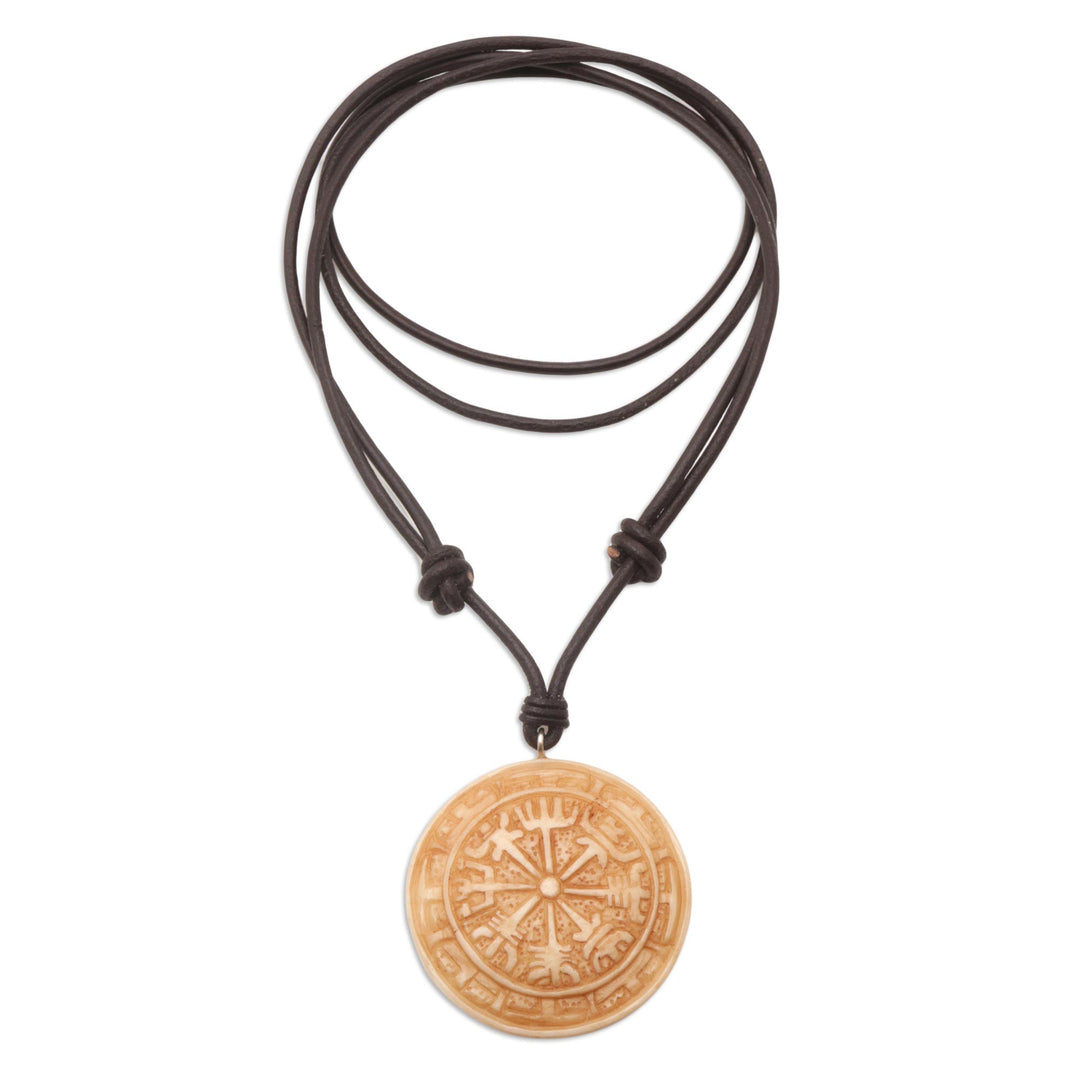 Leather Viking Pendant Necklace with Adjustable Length - Viking Guide