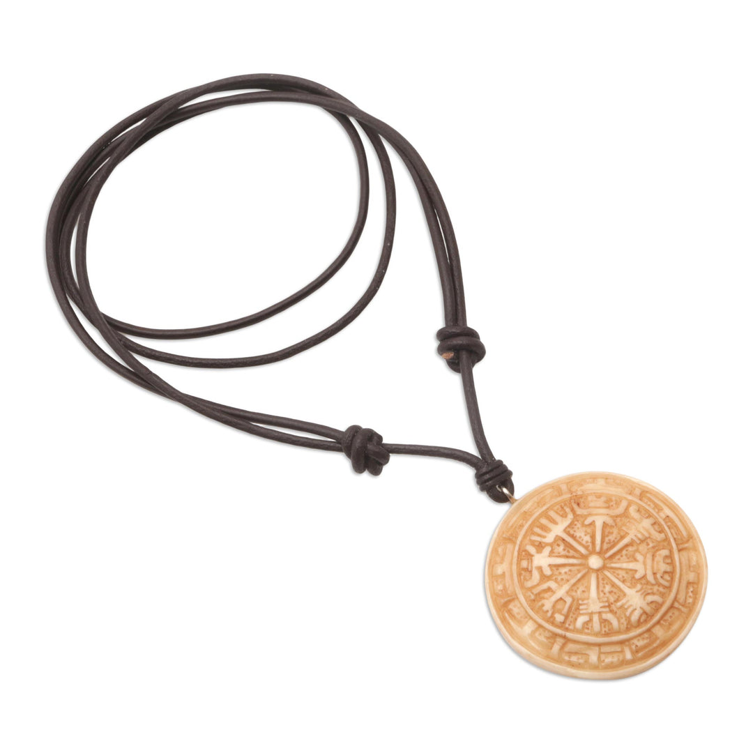 Leather Viking Pendant Necklace with Adjustable Length - Viking Guide