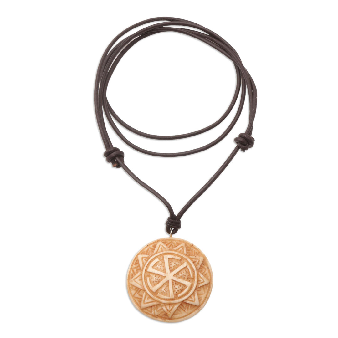 Leather Slavic Pendant Necklace with Adjustable Length - Mighty Sun