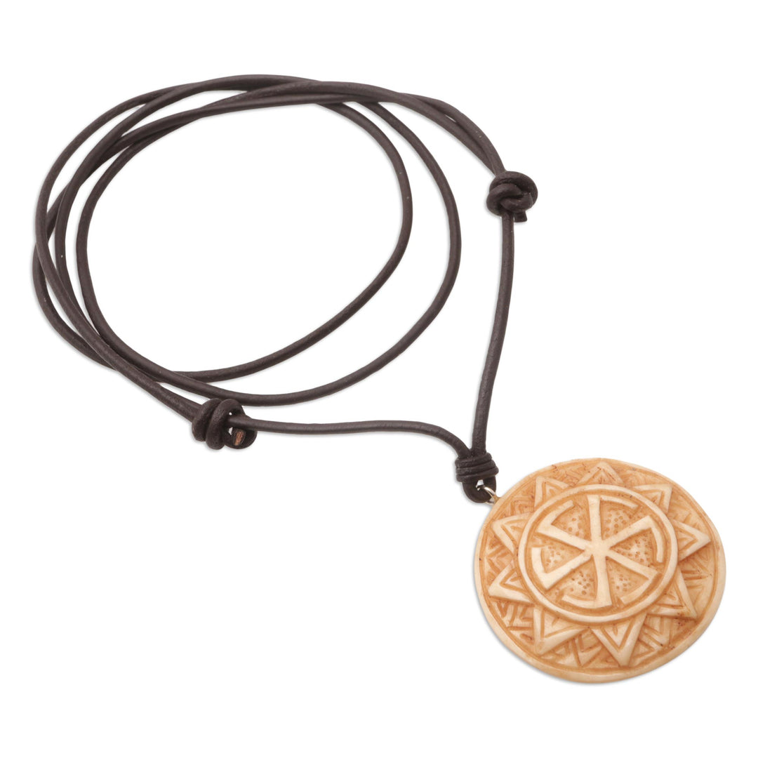 Leather Slavic Pendant Necklace with Adjustable Length - Mighty Sun