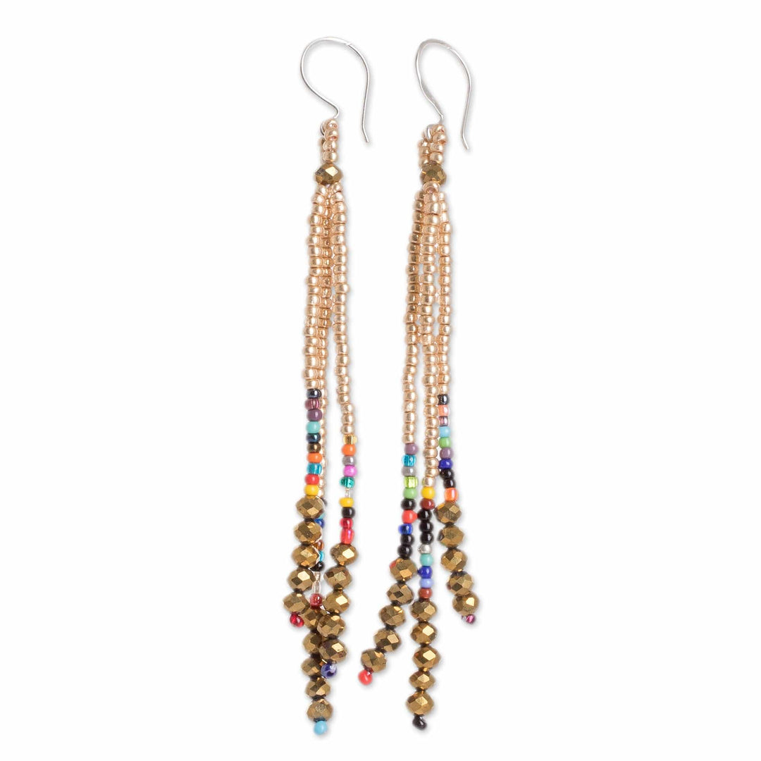 Crystal and Glass Beaded Dangle Earrings with Silver Hooks - Christmas in Colors