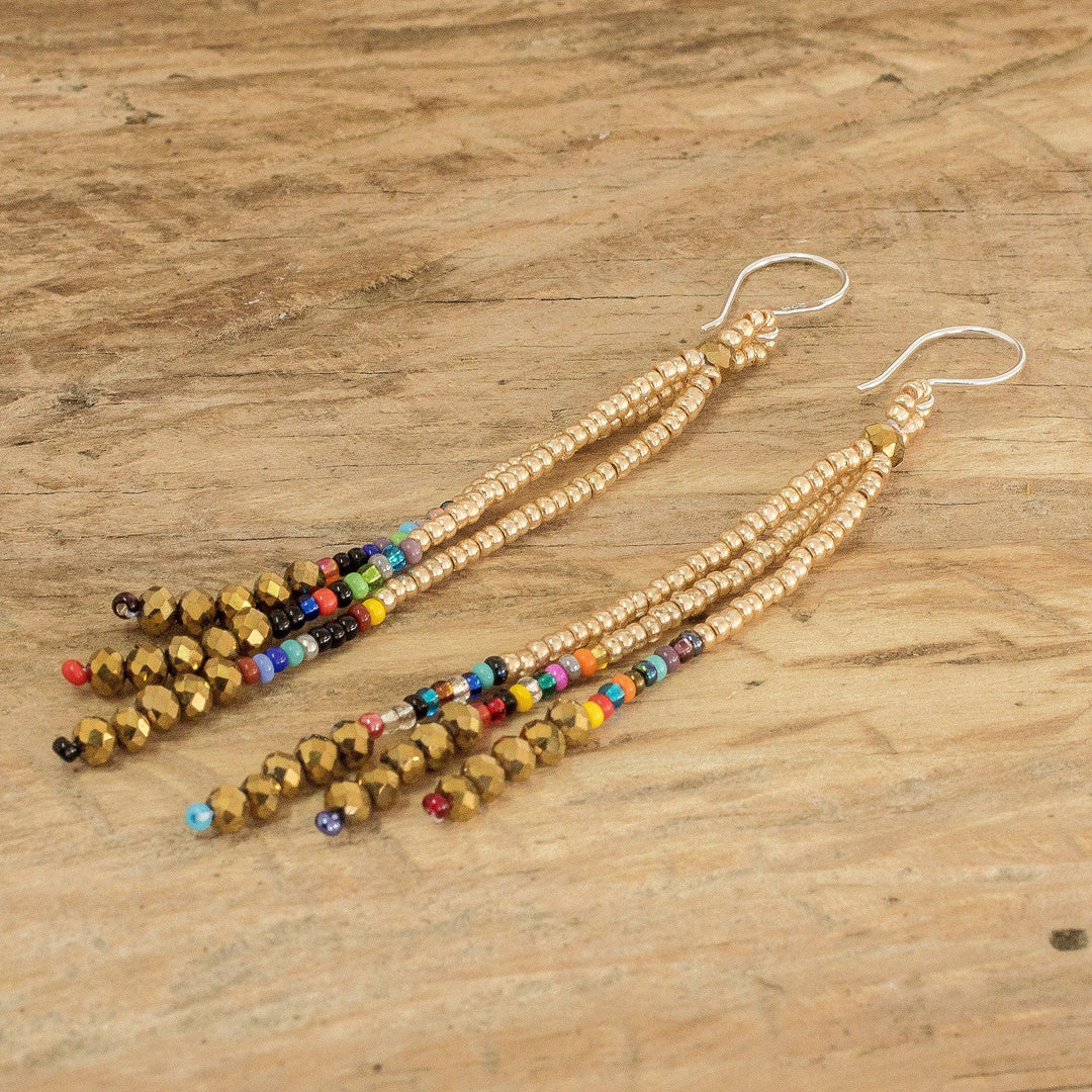 Crystal and Glass Beaded Dangle Earrings with Silver Hooks - Christmas in Colors