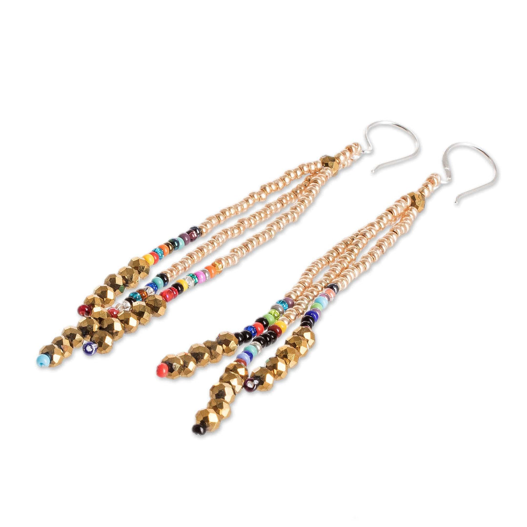 Crystal and Glass Beaded Dangle Earrings with Silver Hooks - Christmas in Colors