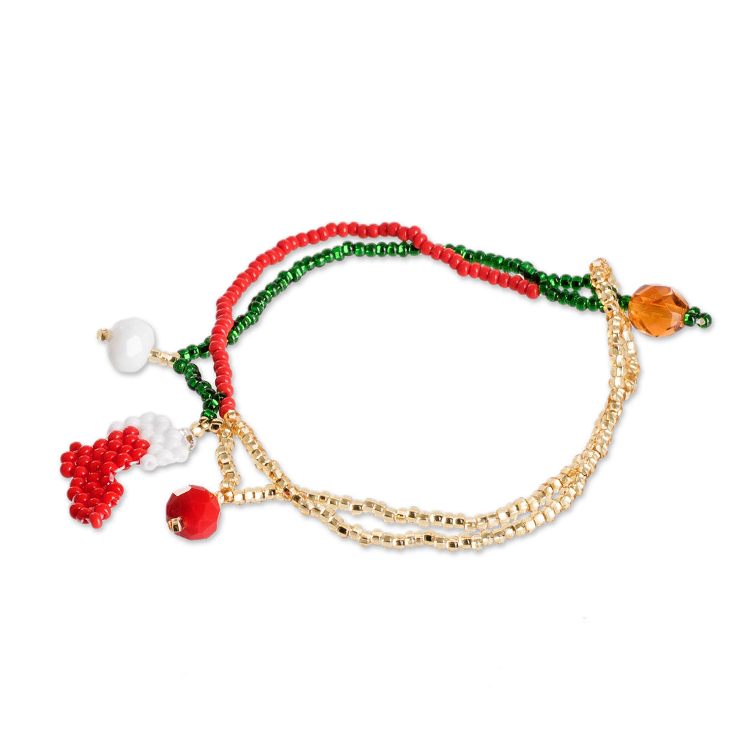 Christmas Boot Pendant Bracelet with Crystal & Glass Beads - Cute Christmas Boot