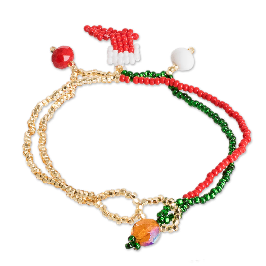 Christmas Boot Pendant Bracelet with Crystal & Glass Beads - Cute Christmas Boot