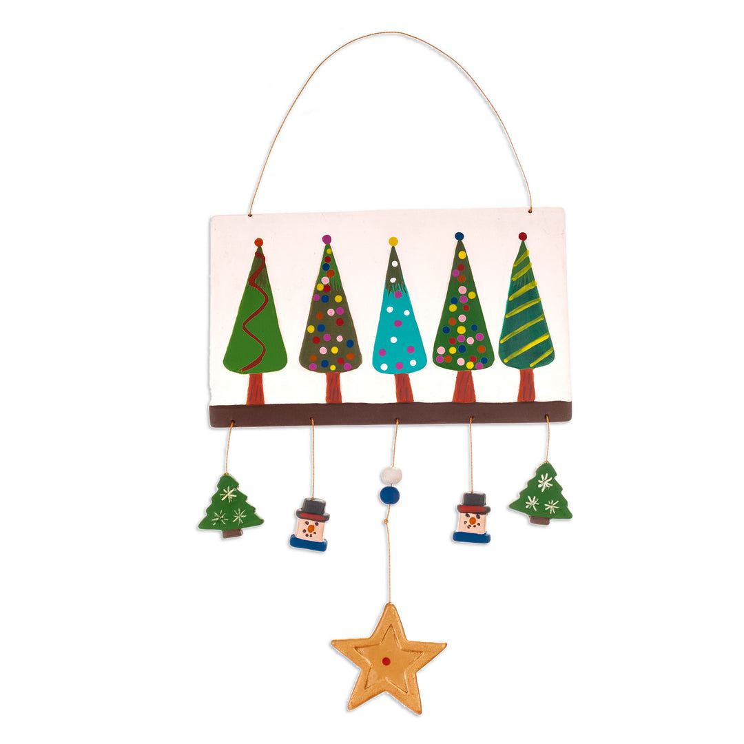 Christmas-Themed Ceramic Wall Art Hand-Painted in Peru - Christmas in the Woods