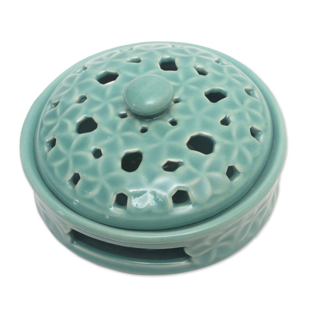 Traditional Porcelain Mosquito Coil Holder Handmade in Bali - Plumeria Blooms