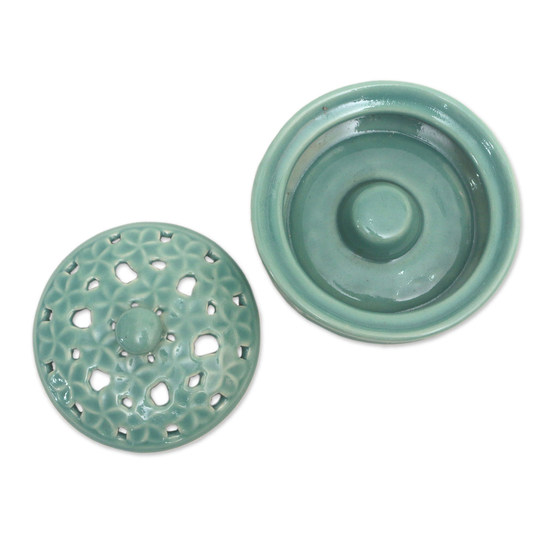 Traditional Porcelain Mosquito Coil Holder Handmade in Bali - Plumeria Blooms