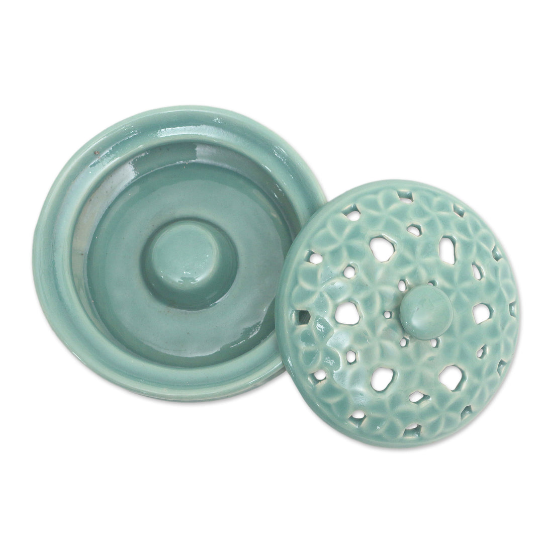 Traditional Porcelain Mosquito Coil Holder Handmade in Bali - Plumeria Blooms
