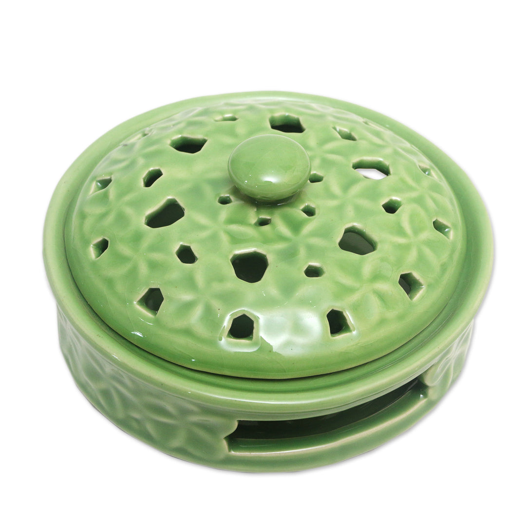 Handmade Porcelain Mosquito Coil Holder with Floral Motif - Plumeria Spring