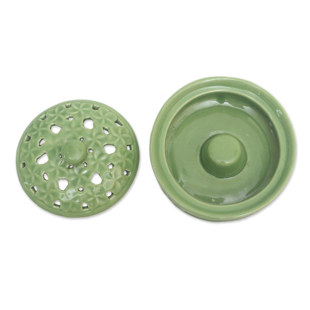 Handmade Porcelain Mosquito Coil Holder with Floral Motif - Plumeria Spring